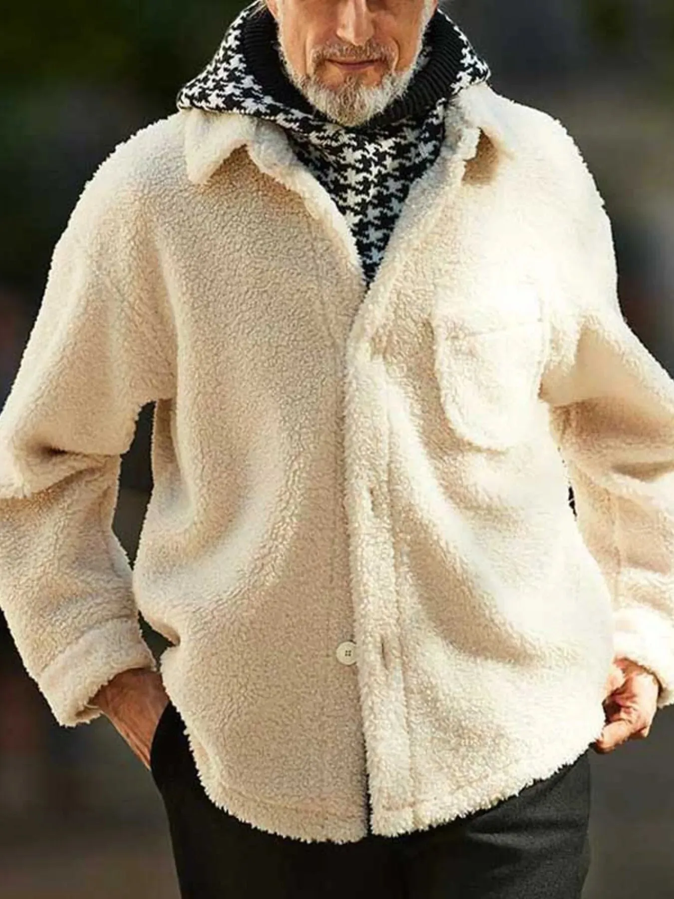 Men's Full Size Button Up Drop Shoulder Sherpa Jacket Plus Size sold by Gigi Laurent product image thumbnail 3