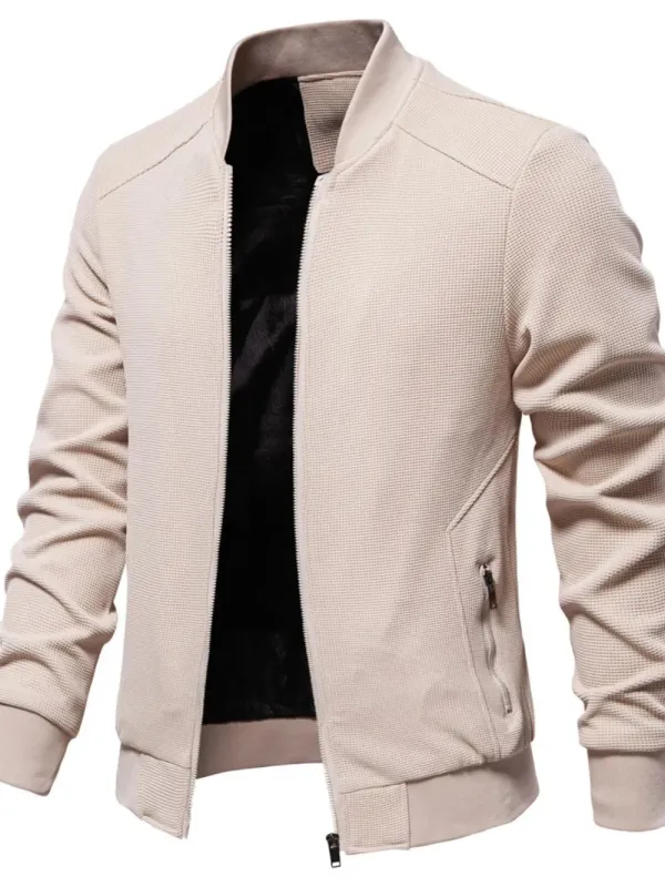 Men's Waffle Knit Baseball Collar Zip Up Jacket sold by Gigi Laurent