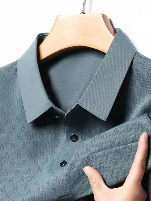 Men's Plus Size Textured Short Sleeve Casual Polo Shirt sold by Gigi Laurent