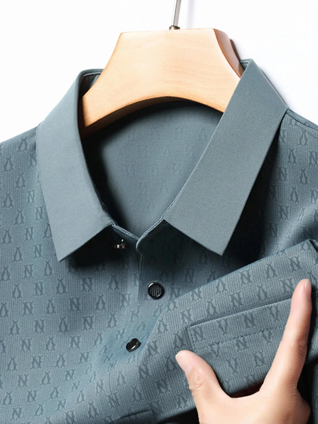 Men's Plus Size Textured Short Sleeve Casual Polo Shirt sold by Gigi Laurent