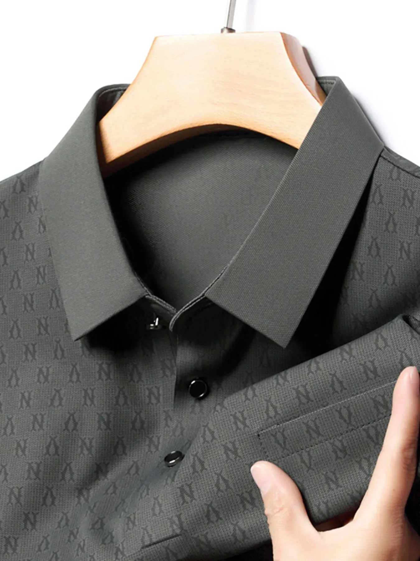 Men's Plus Size Textured Short Sleeve Casual Polo Shirt sold by Gigi Laurent product image thumbnail 4