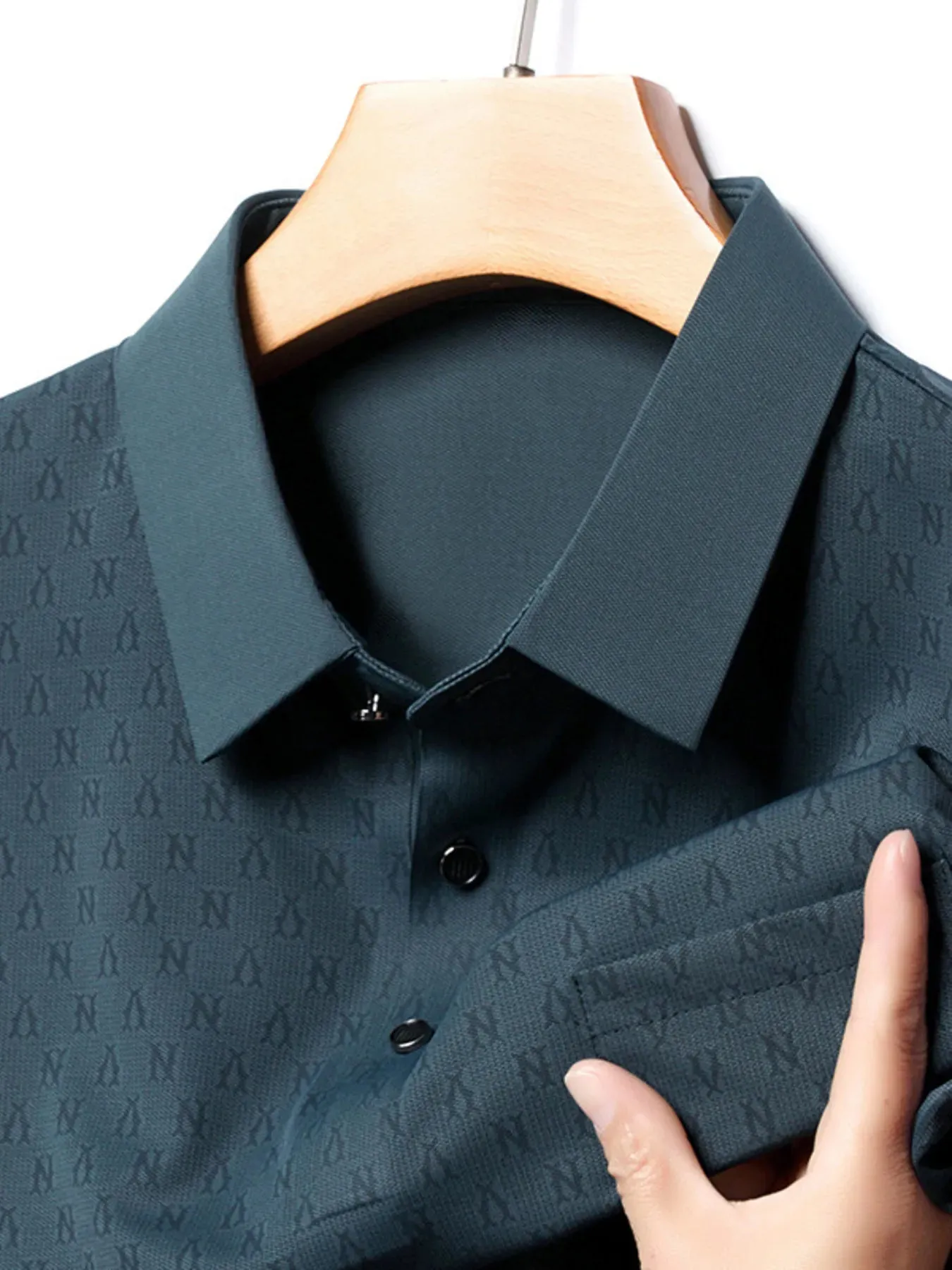 Men's Plus Size Textured Short Sleeve Casual Polo Shirt sold by Gigi Laurent product image thumbnail 3