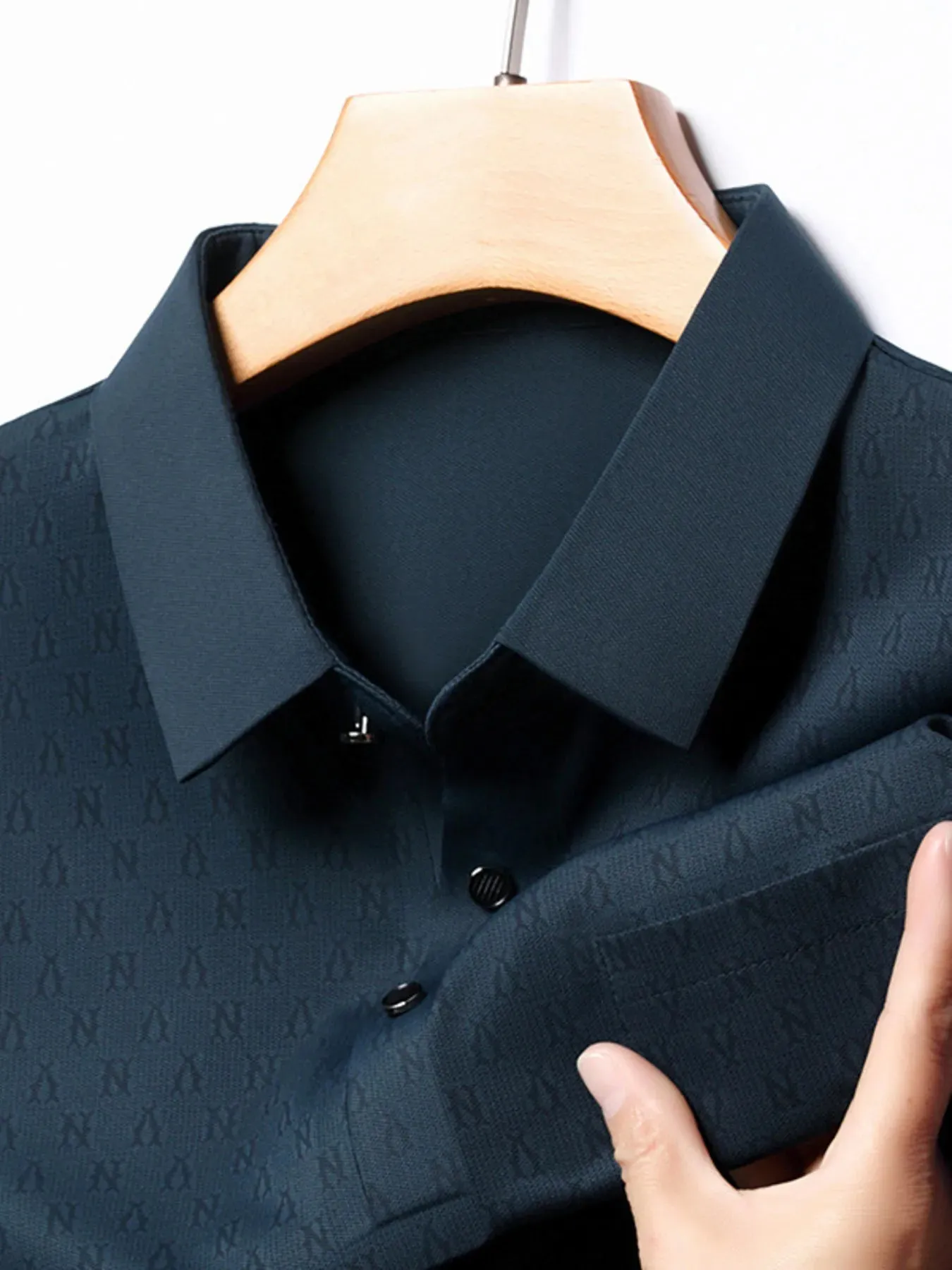 Men's Plus Size Textured Short Sleeve Casual Polo Shirt sold by Gigi Laurent product image thumbnail 5