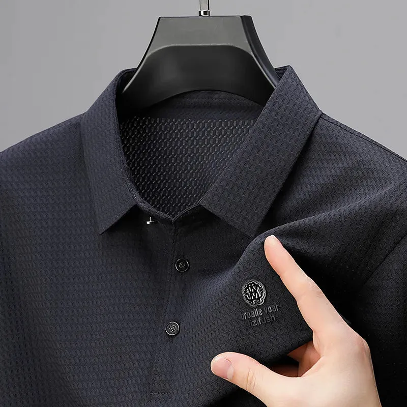 Men's Plus Size Textured Short Sleeve Polo Shirt sold by Gigi Laurent product image thumbnail 3