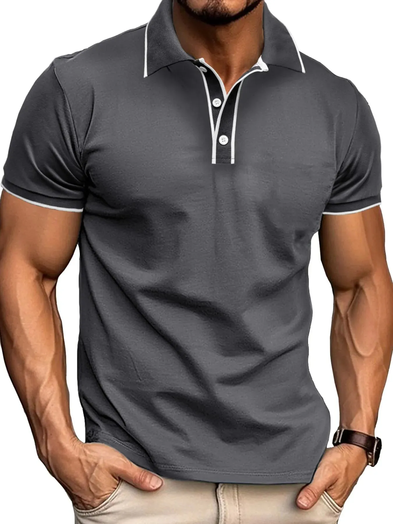 Men's Slim Fit Polo Shirt with Contrast Trim sold by Gigi Laurent product image thumbnail 5