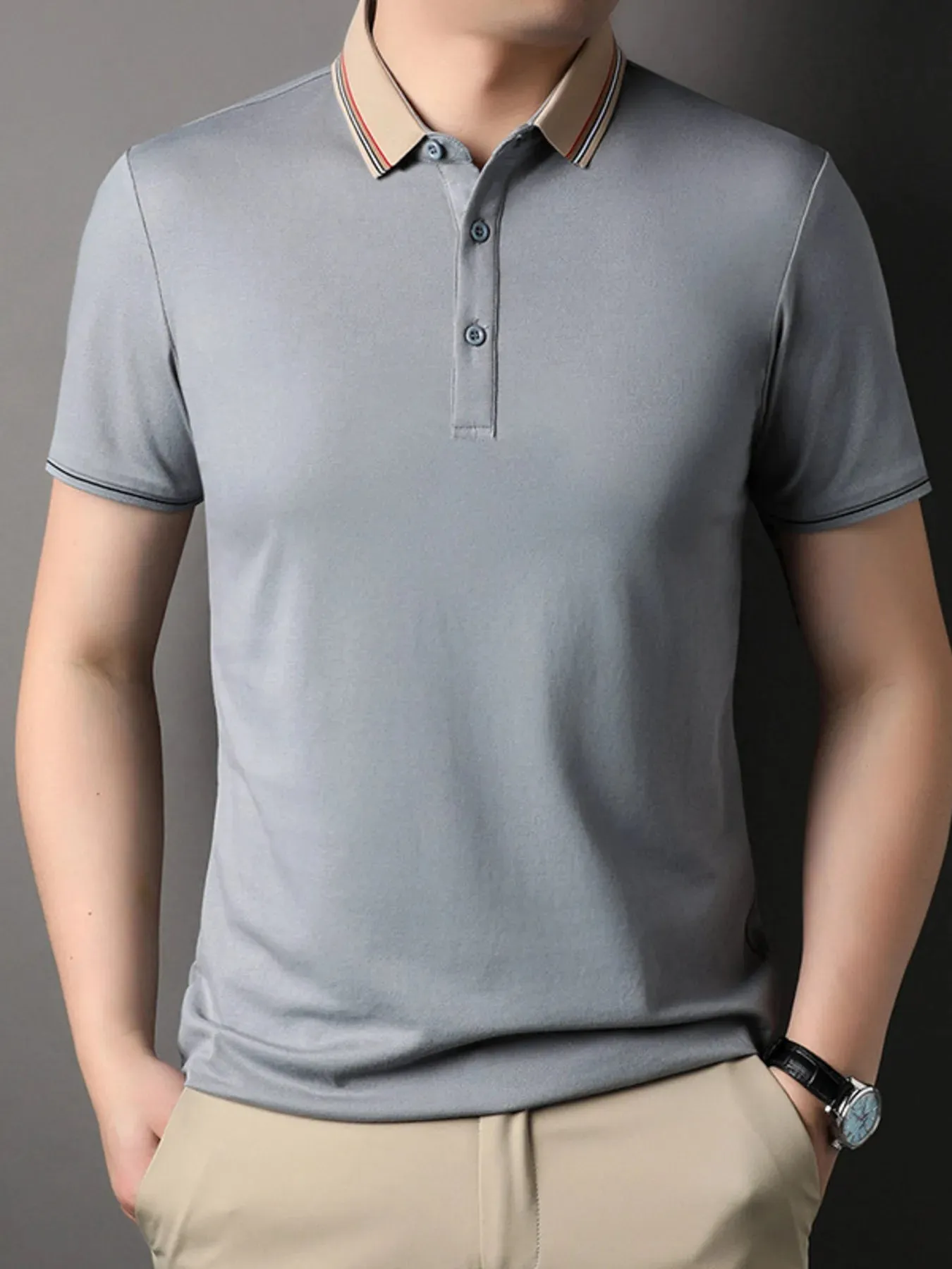 Men's Plus Size Striped Collar Short Sleeve Casual Polo Shirt sold by Gigi Laurent product image thumbnail 5