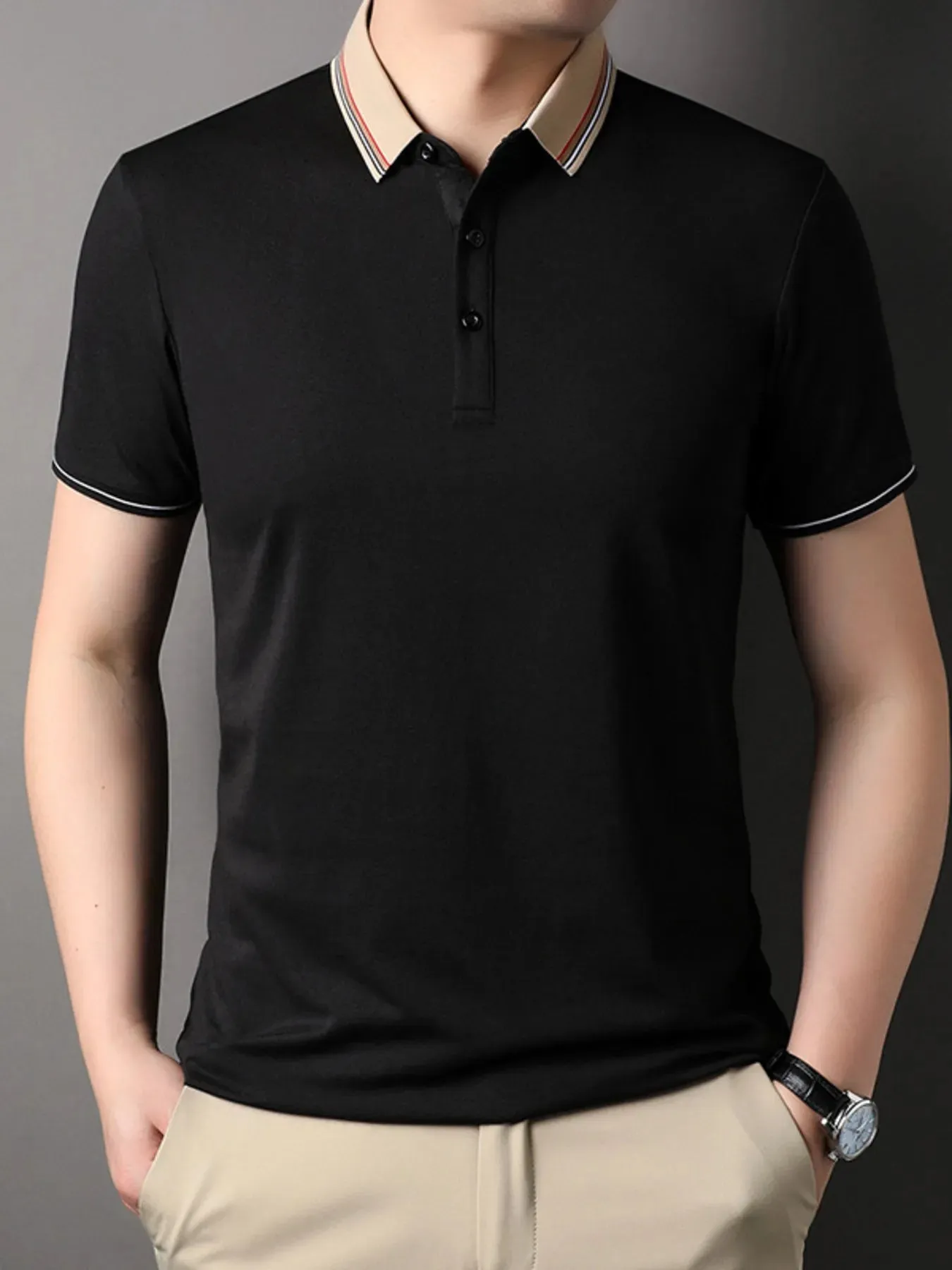 Men's Plus Size Striped Collar Short Sleeve Casual Polo Shirt sold by Gigi Laurent product image thumbnail 4