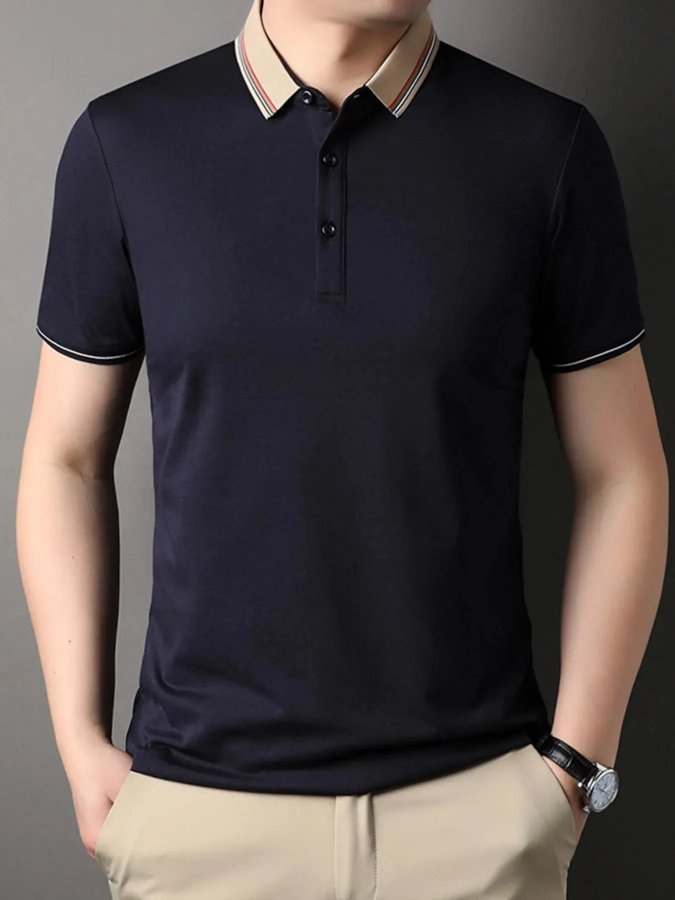 Men's Plus Size Striped Collar Short Sleeve Casual Polo Shirt sold by Gigi Laurent product image thumbnail 3