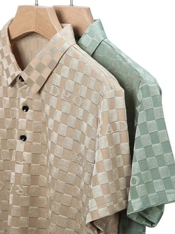 Men's Plus Size Checkered Pattern Short Sleeve Casual Polo Shirt sold by Gigi Laurent