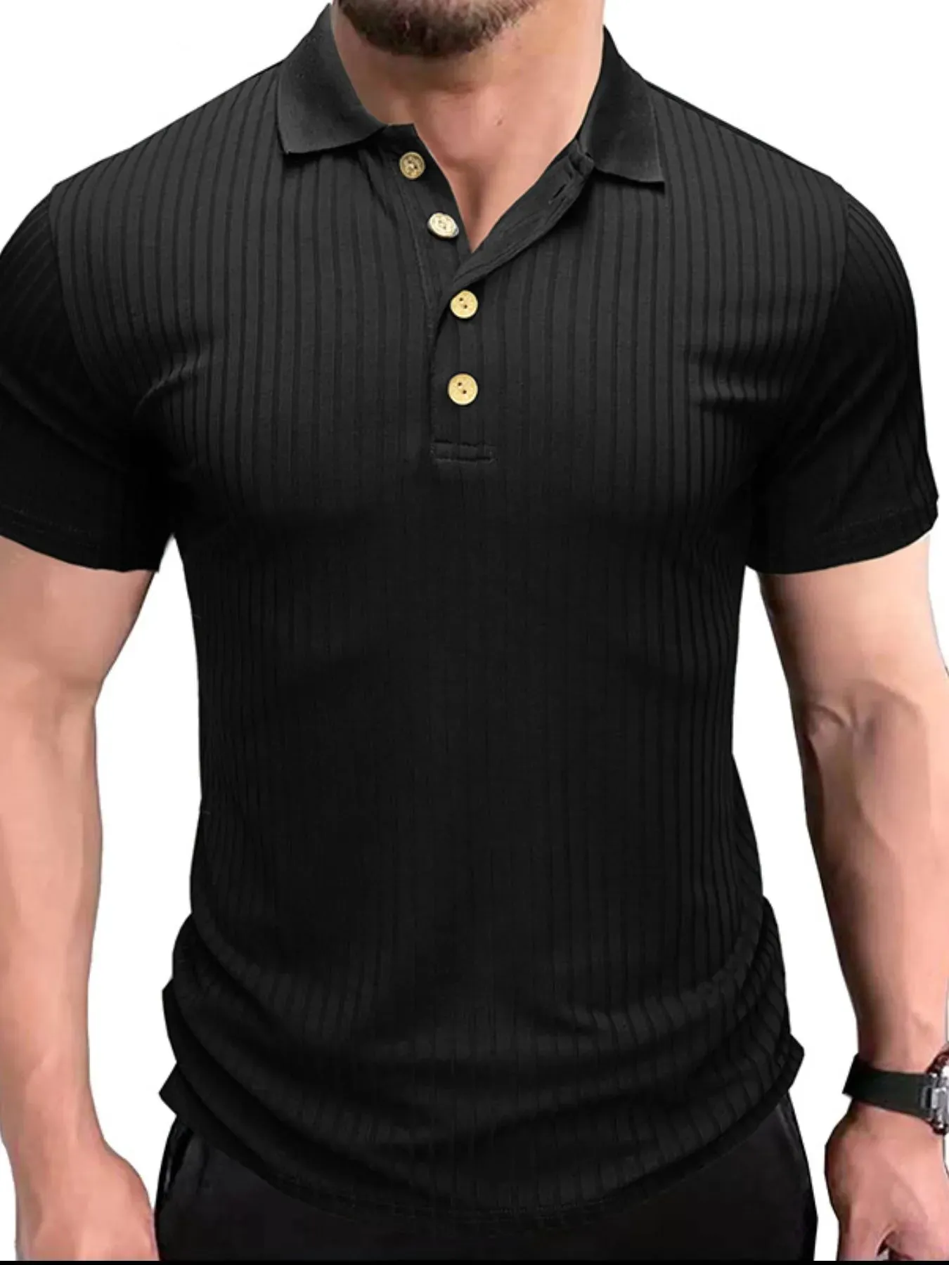 Men's Ribbed Knit Slim Fit Polo Shirt sold by Gigi Laurent