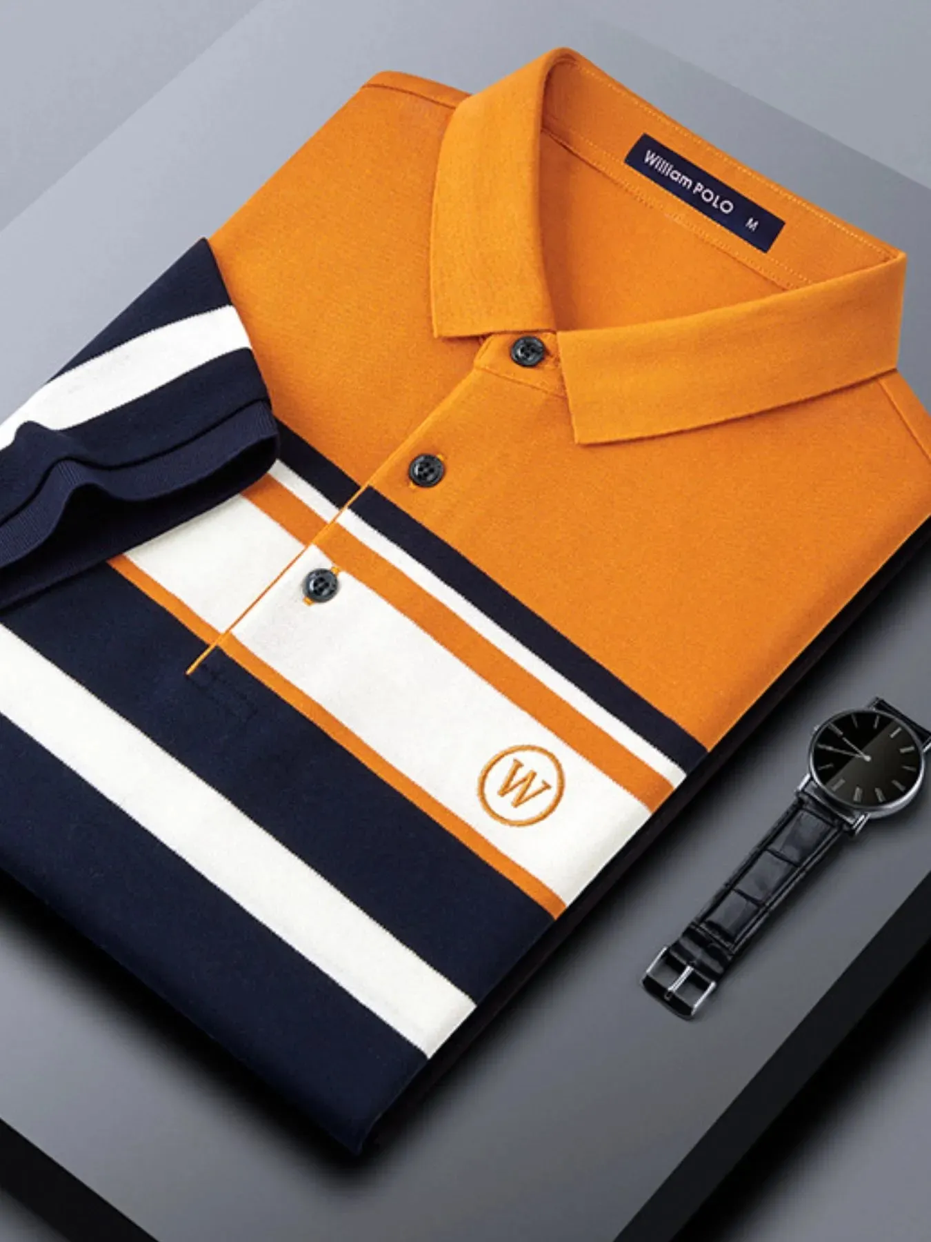 Men's Plus Size Color Block Striped Short Sleeve Polo Shirt sold by Gigi Laurent product image thumbnail 2