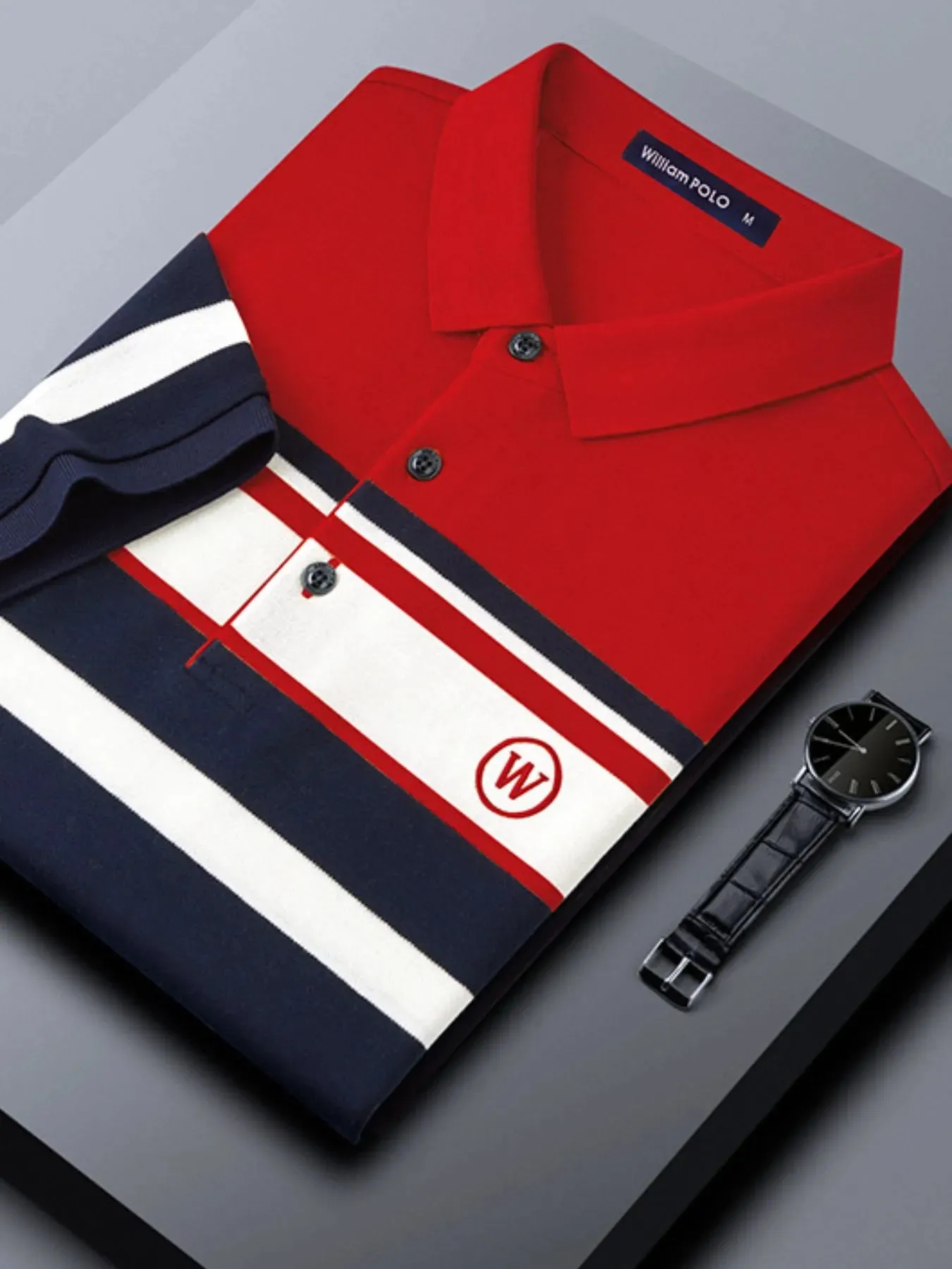 Men's Plus Size Color Block Striped Short Sleeve Polo Shirt sold by Gigi Laurent product image thumbnail 3