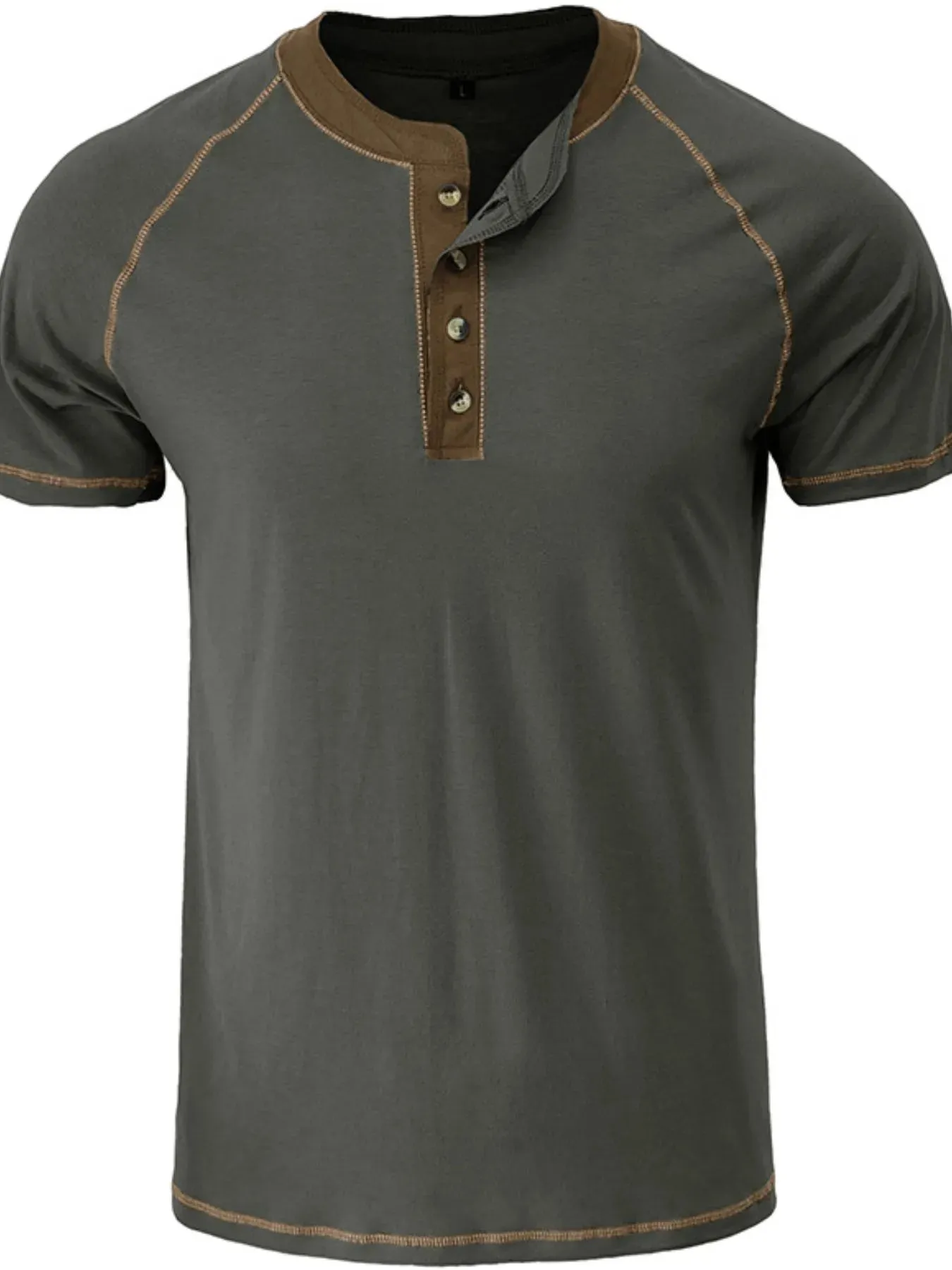 Men's Contrast Trim Henley Polo Shirt sold by Gigi Laurent product image thumbnail 3