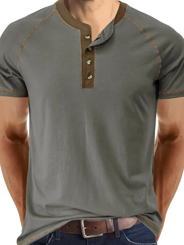 Men's Contrast Trim Henley Polo Shirt sold by Gigi Laurent