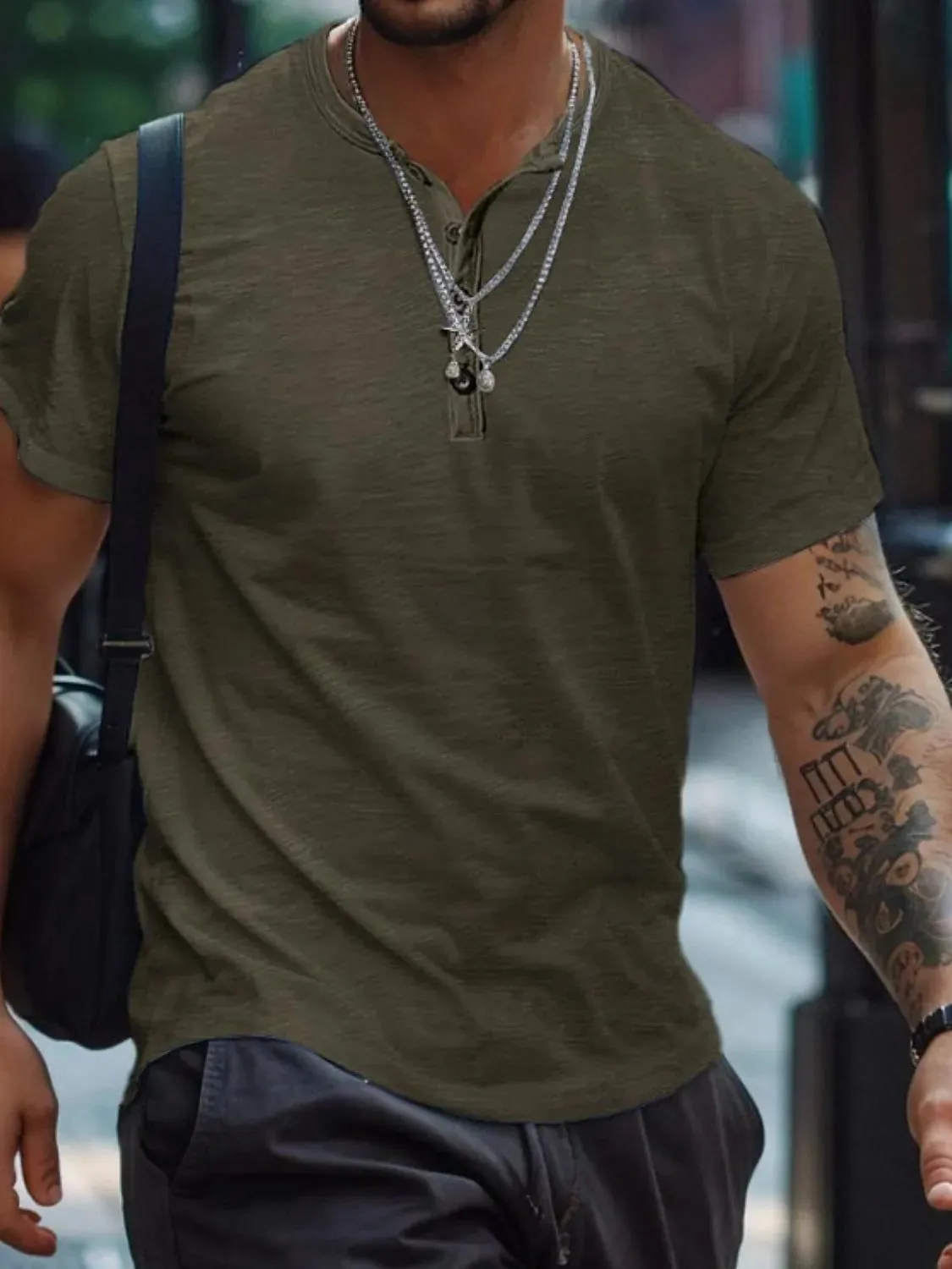 Men's Full Size Button Henley Collar Polo Shirt Plus Size sold by Gigi Laurent product image thumbnail 4