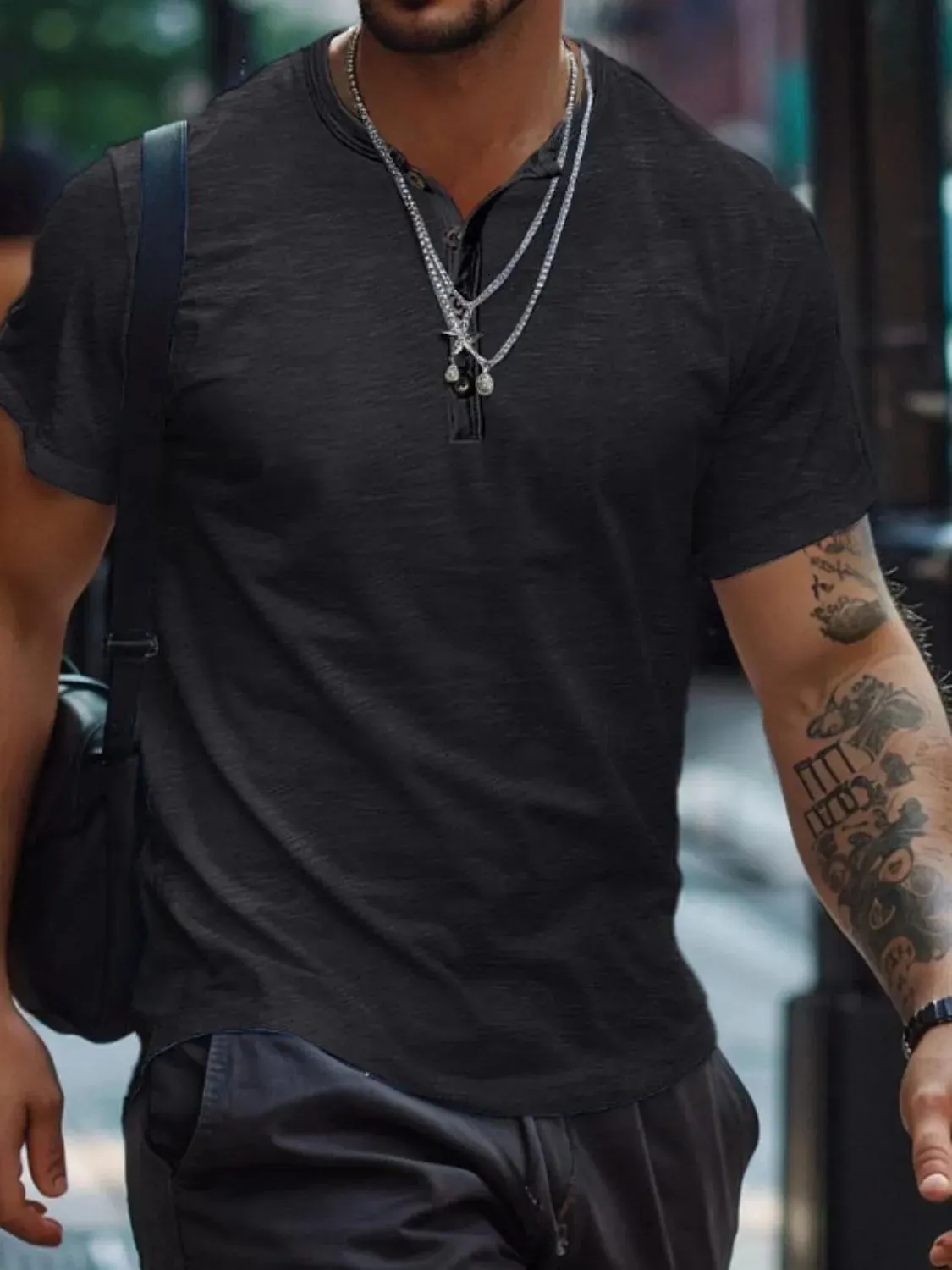 Men's Full Size Button Henley Collar Polo Shirt Plus Size sold by Gigi Laurent product image thumbnail 3