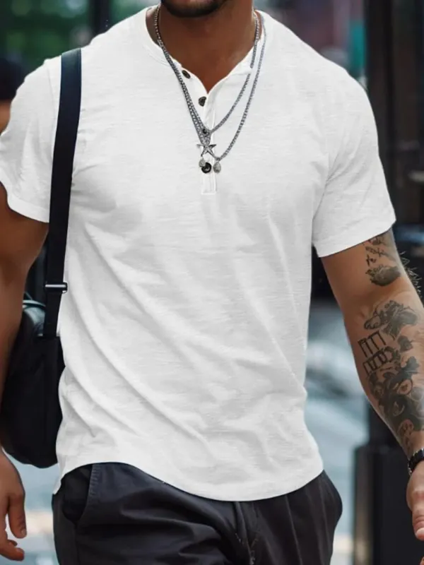 Men's Full Size Button Henley Collar Polo Shirt Plus Size sold by Gigi Laurent