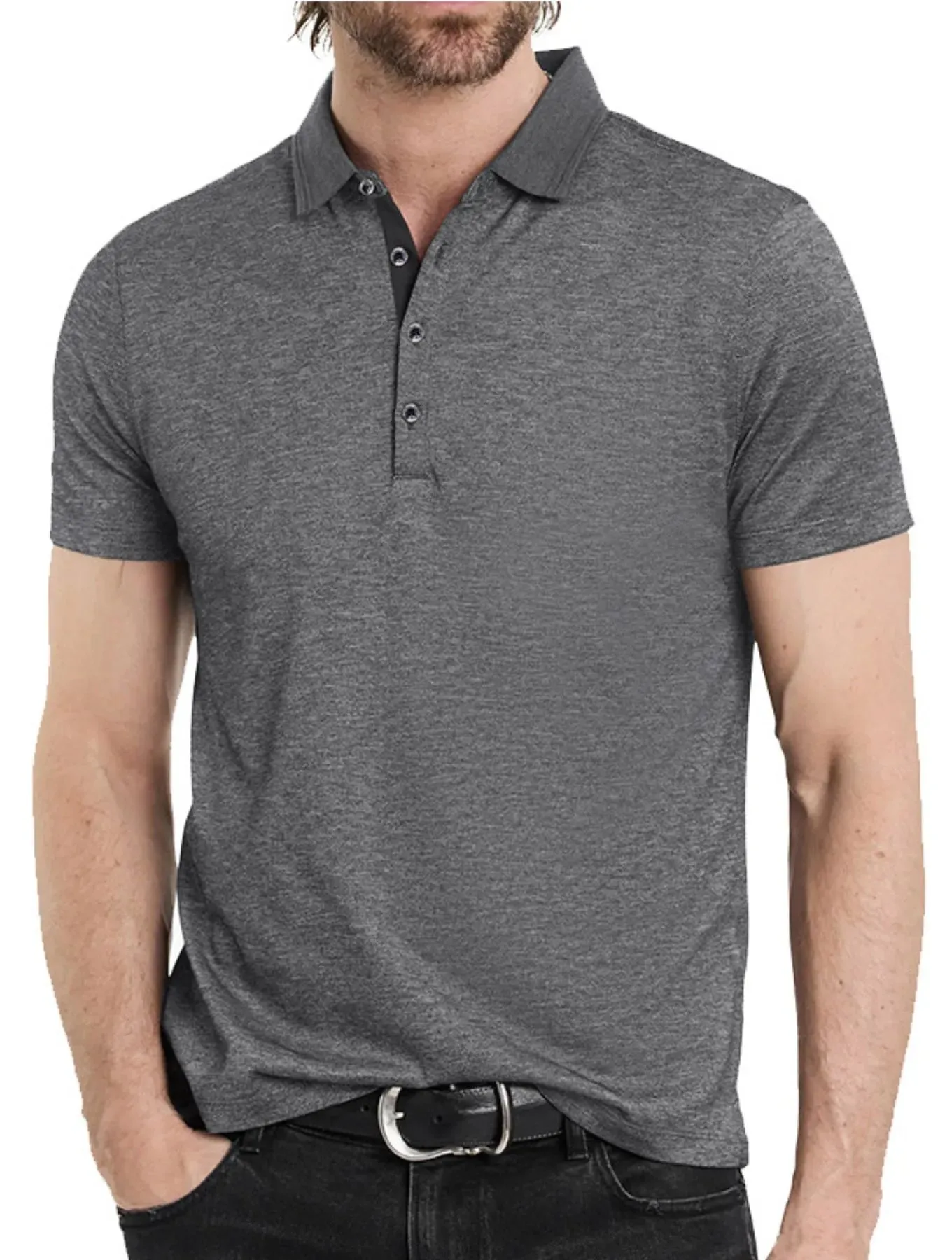 Men's Classic Heathered Short Sleeve Polo Shirt sold by Gigi Laurent product image thumbnail 4