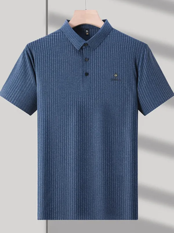 Men's Plus Size Ribbed Short Sleeve Polo Shirt made by Trendsi