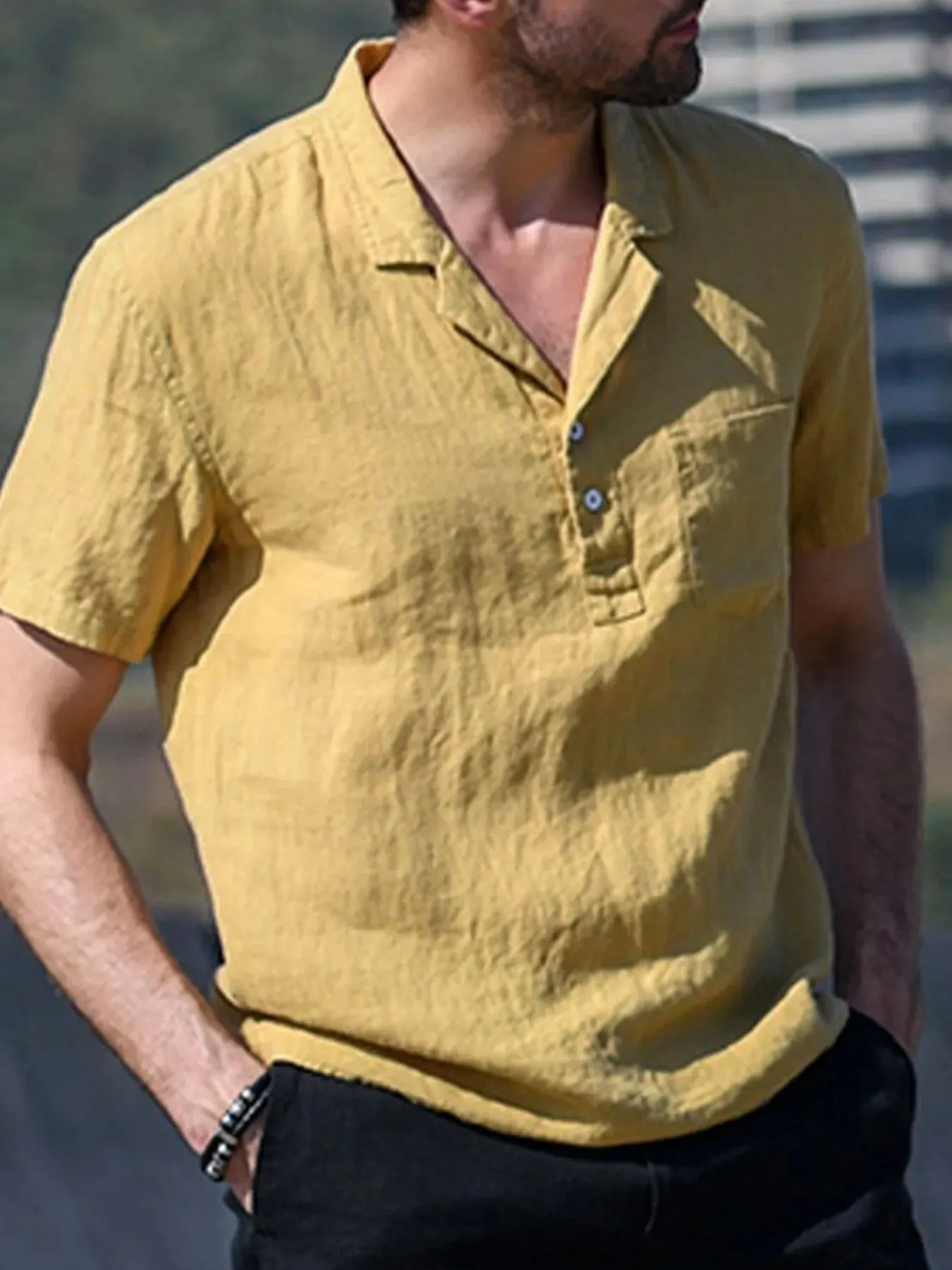 Men's Full Size Classic Linen Blend Short Sleeve Polo Shirt Plus Size sold by Gigi Laurent product image thumbnail 3