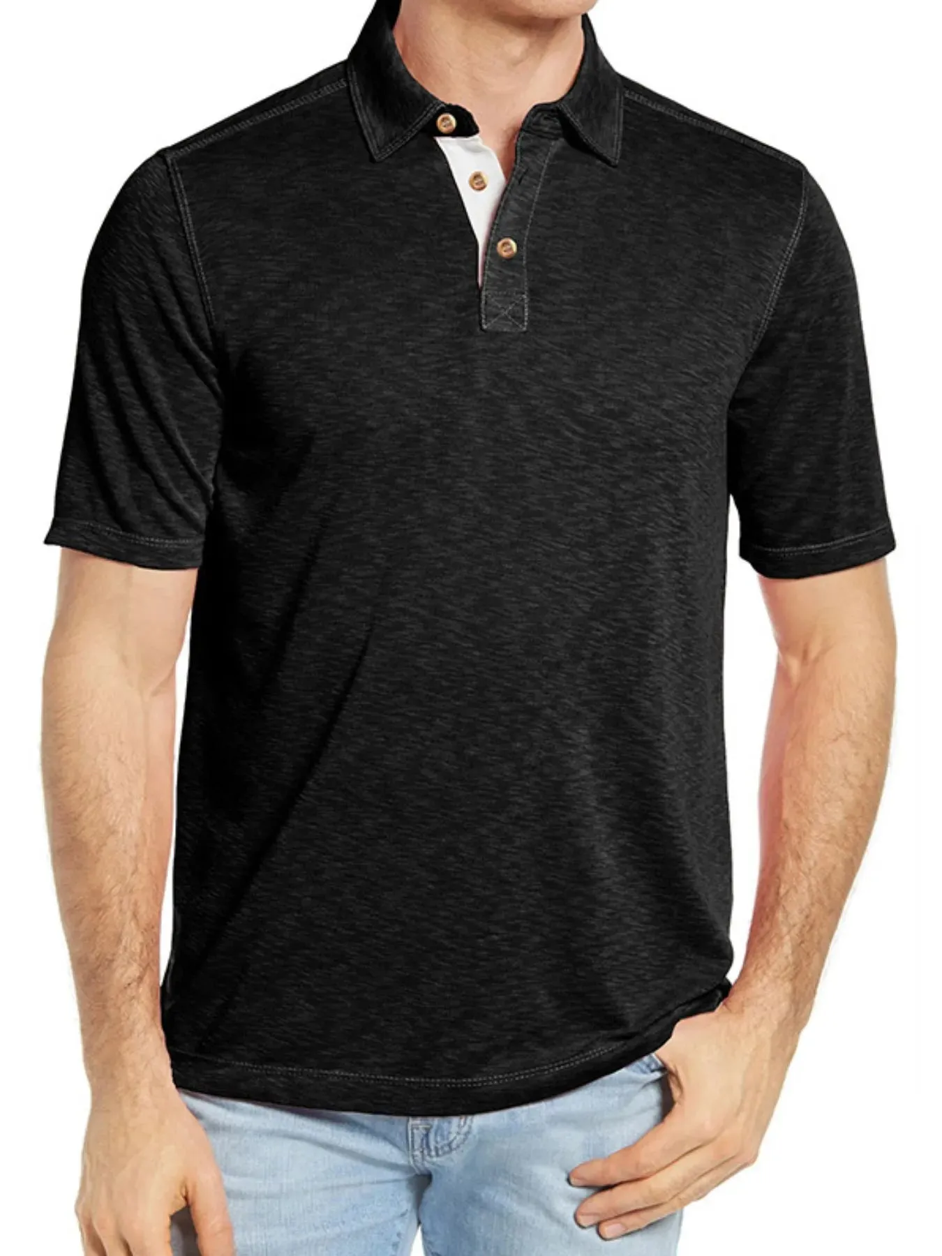 Men's Classic Heathered Polo Shirt with Contrast Buttons sold by Gigi Laurent product image thumbnail 5