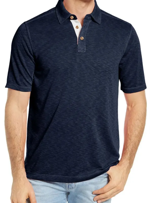 Men's Classic Heathered Polo Shirt with Contrast Buttons sold by Gigi Laurent
