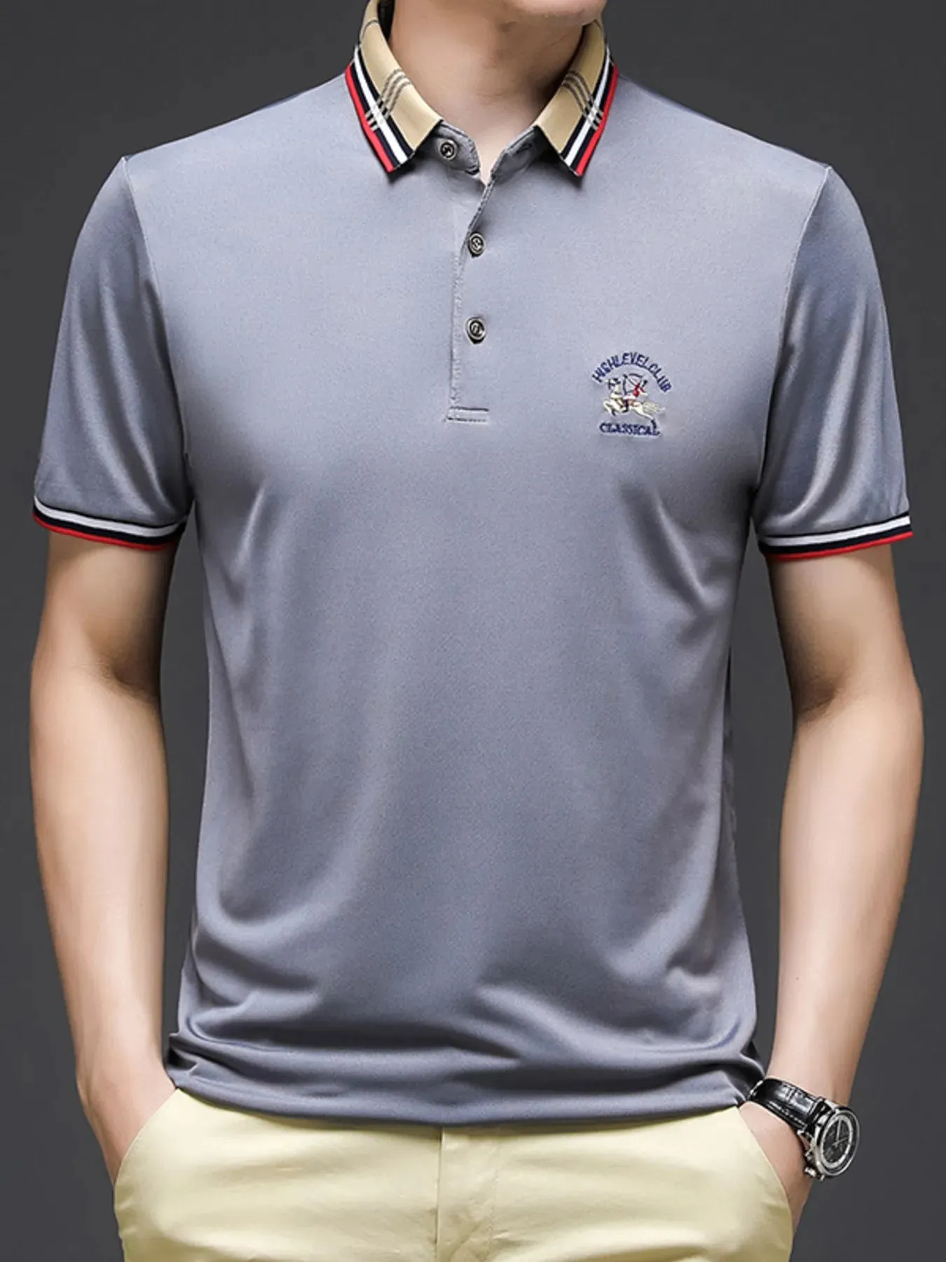 Men's Plus Size Striped Collar Short Sleeve Polo Shirt sold by Gigi Laurent product image thumbnail 5
