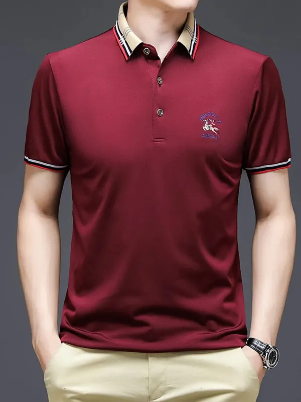 Men's Plus Size Striped Collar Short Sleeve Polo Shirt made by Trendsi