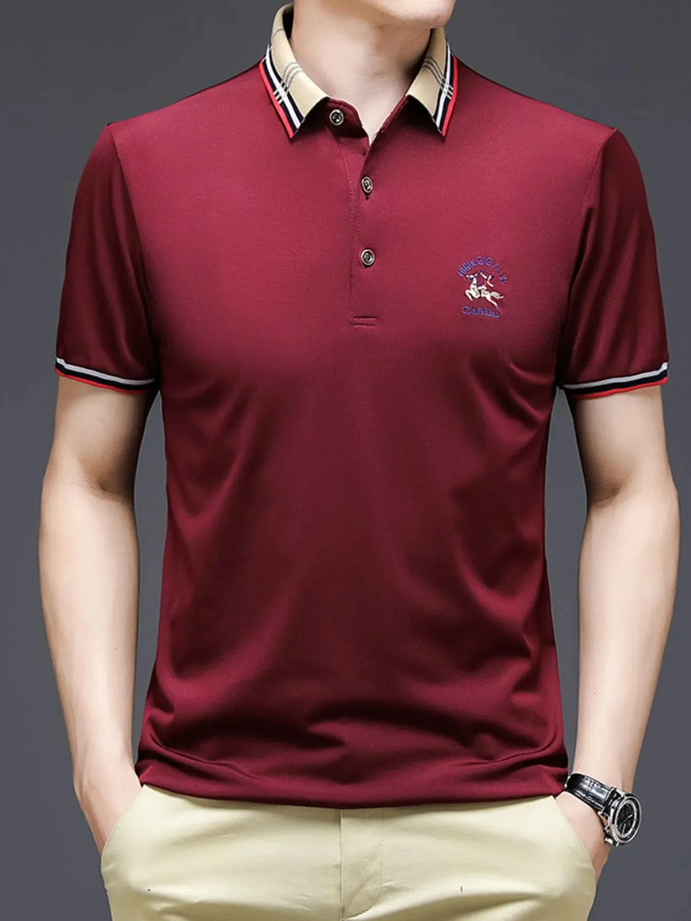 Men's Plus Size Striped Collar Short Sleeve Polo Shirt sold by Gigi Laurent