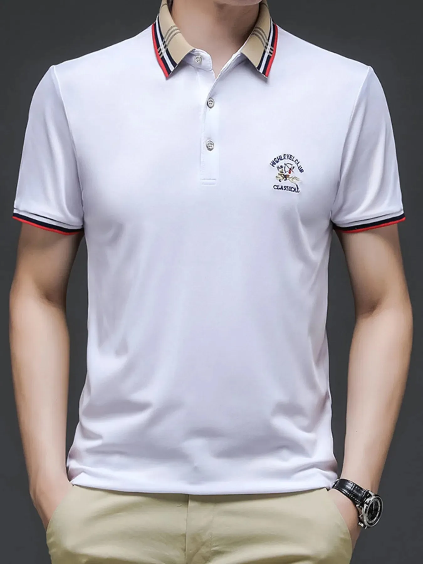 Men's Plus Size Striped Collar Short Sleeve Polo Shirt sold by Gigi Laurent product image thumbnail 2