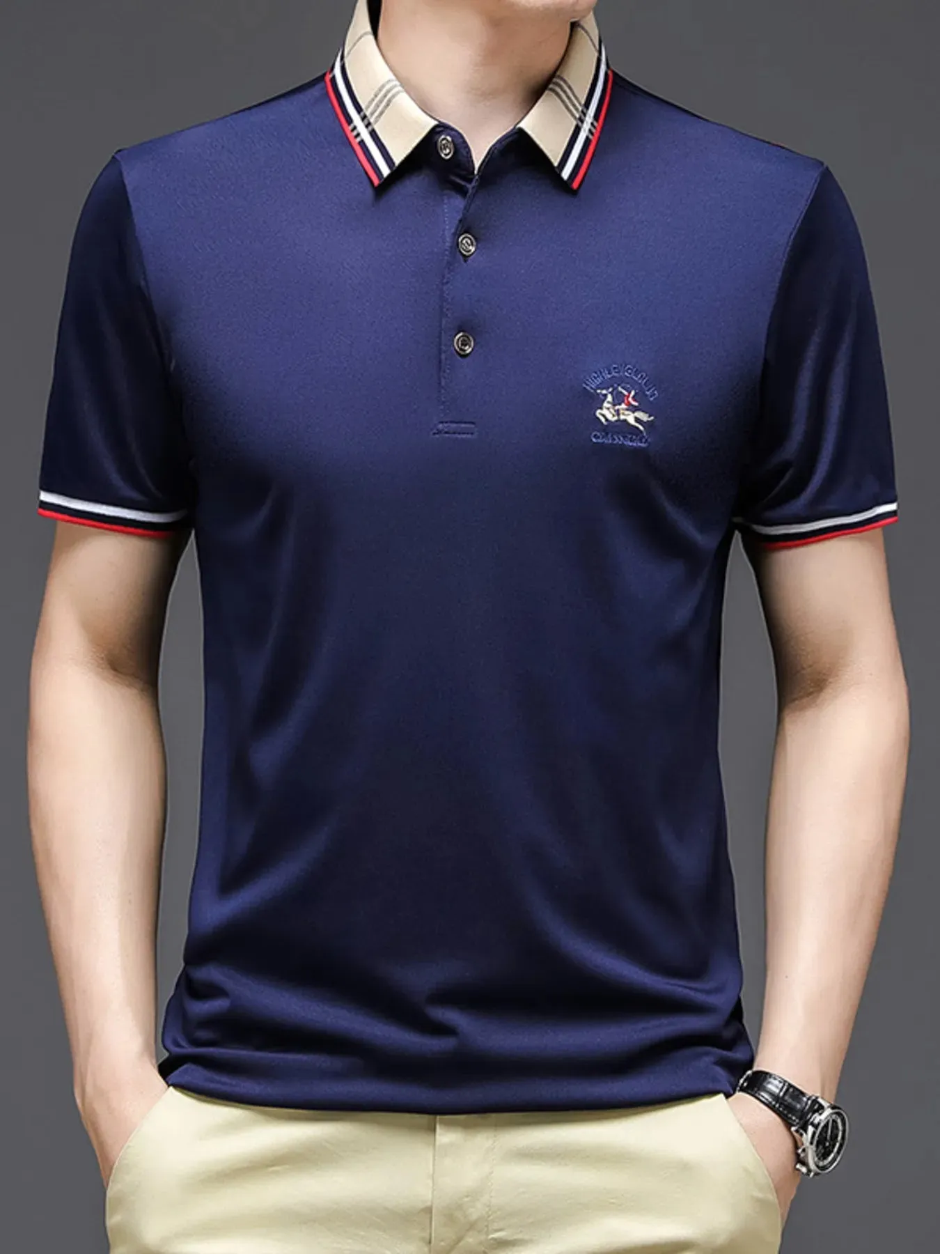 Men's Plus Size Striped Collar Short Sleeve Polo Shirt sold by Gigi Laurent product image thumbnail 3