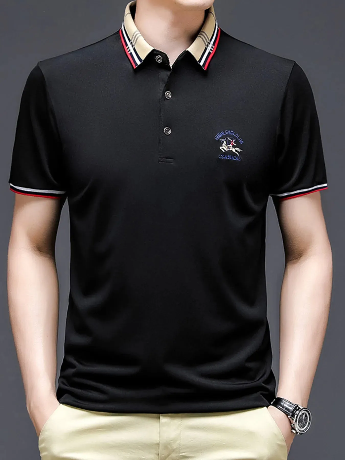 Men's Plus Size Striped Collar Short Sleeve Polo Shirt sold by Gigi Laurent product image thumbnail 4