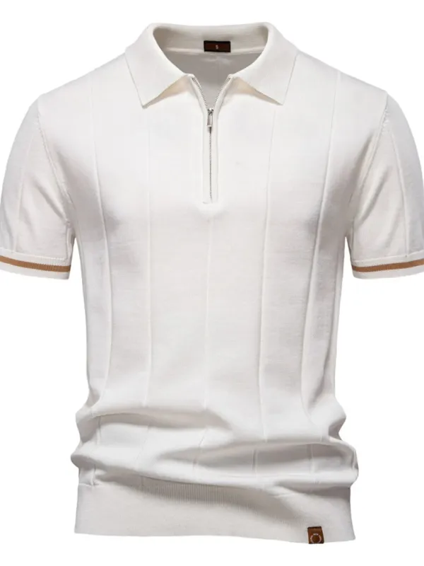 Men's Classic Zip-Neck Knitted Polo Shirt sold by Gigi Laurent