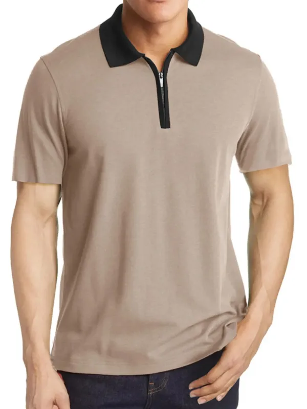Men's Contrast Collar Quarter-Zip Polo Shirt sold by Gigi Laurent