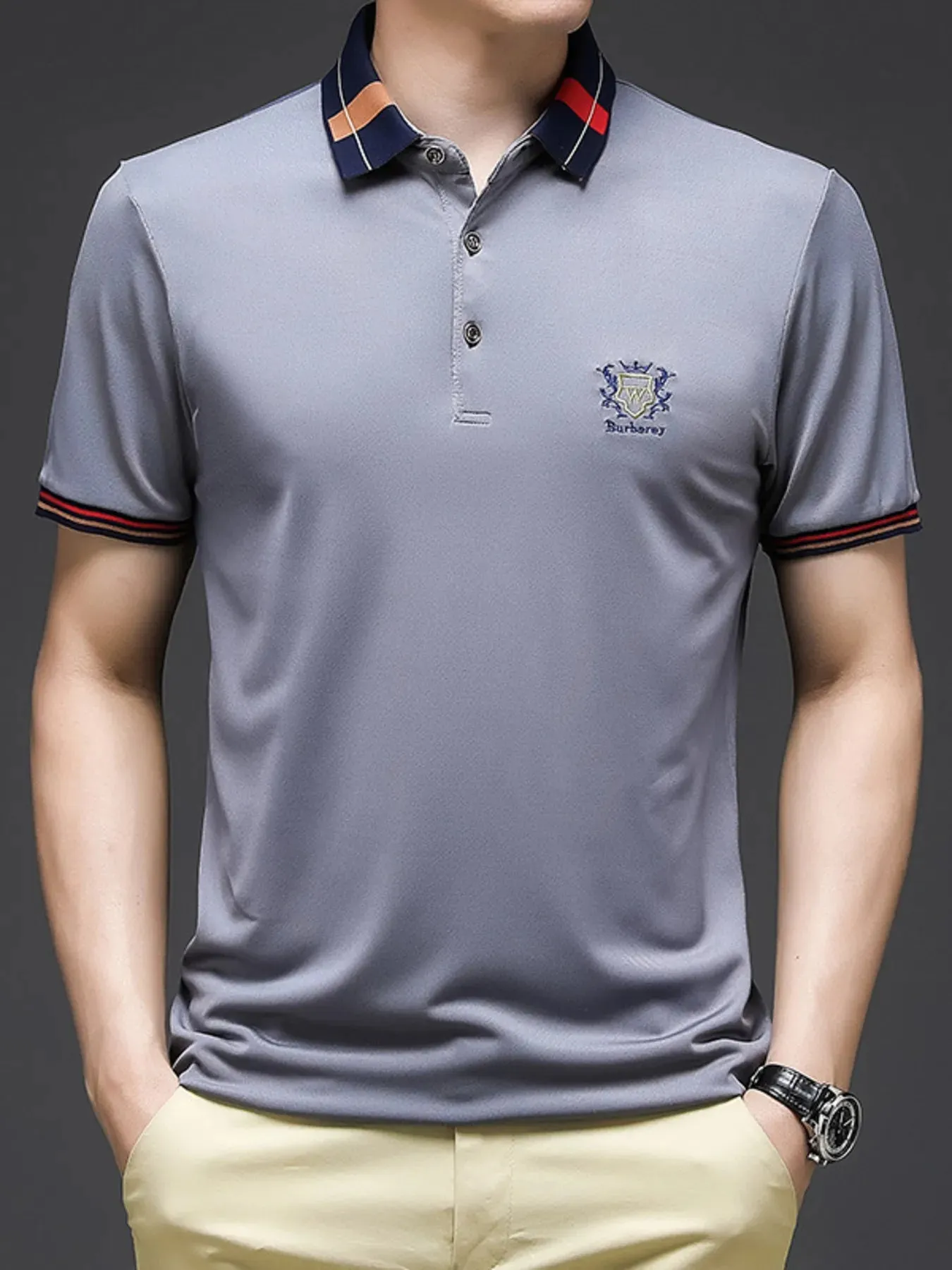 Men's Plus Size Short Sleeve Contrast Collar Polo Shirt sold by Gigi Laurent product image thumbnail 2