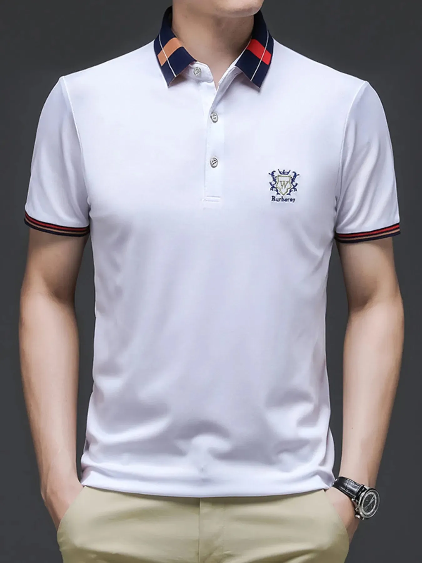 Men's Plus Size Short Sleeve Contrast Collar Polo Shirt sold by Gigi Laurent product image thumbnail 3