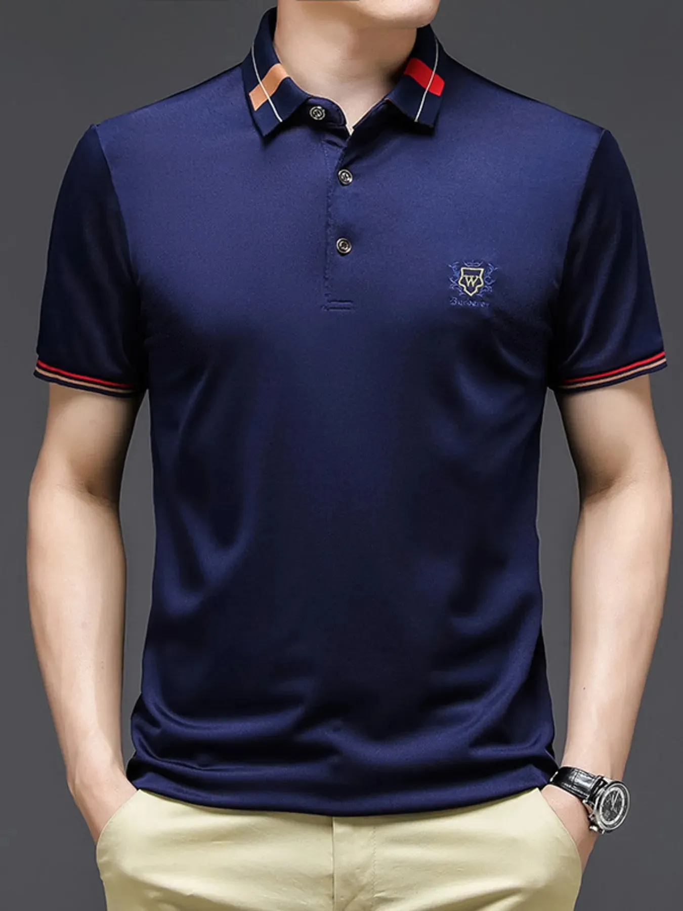 Men's Plus Size Short Sleeve Contrast Collar Polo Shirt sold by Gigi Laurent product image thumbnail 5