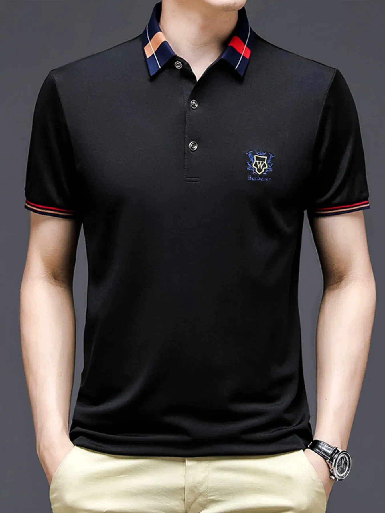 Men's Plus Size Short Sleeve Contrast Collar Polo Shirt sold by Gigi Laurent product image thumbnail 4