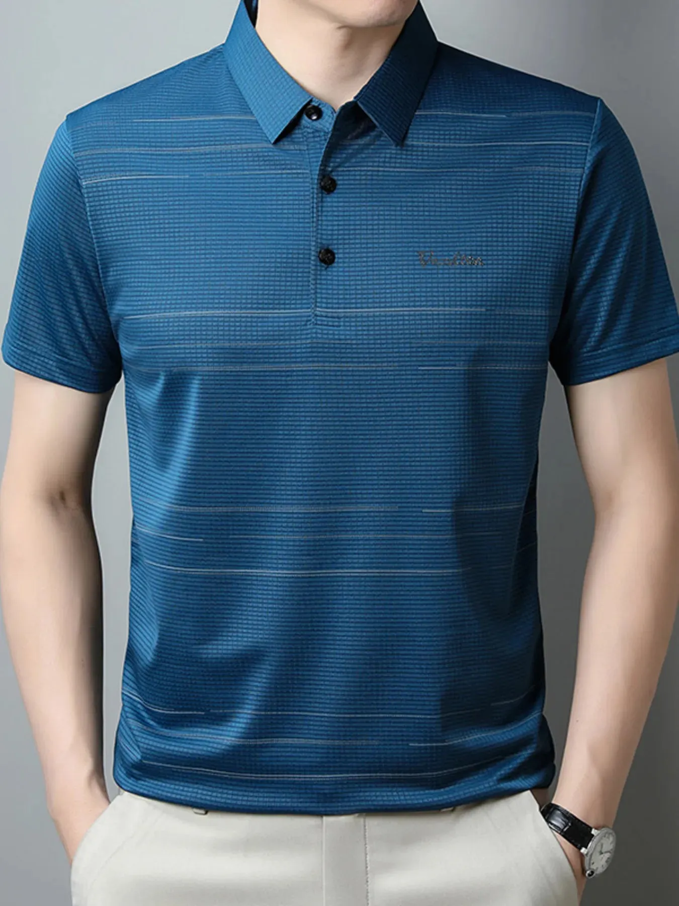 Men's Plus Size Classic Striped Quick-Dry Polo Shirt sold by Gigi Laurent product image thumbnail 5