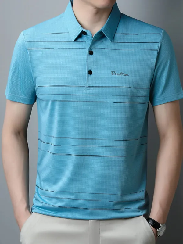 Men's Plus Size Classic Striped Quick-Dry Polo Shirt sold by Gigi Laurent