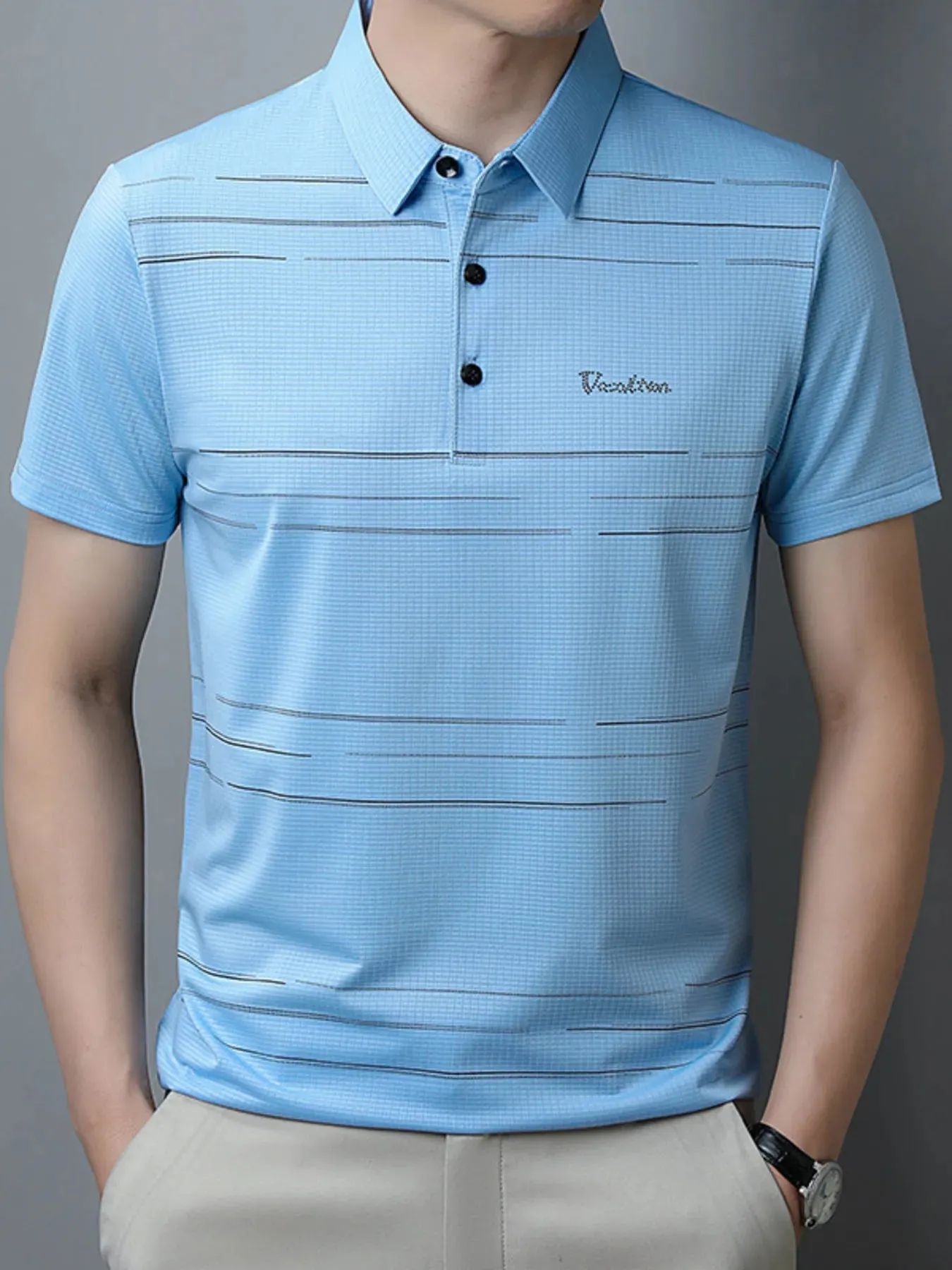 Men's Plus Size Classic Striped Quick-Dry Polo Shirt sold by Gigi Laurent product image thumbnail 2