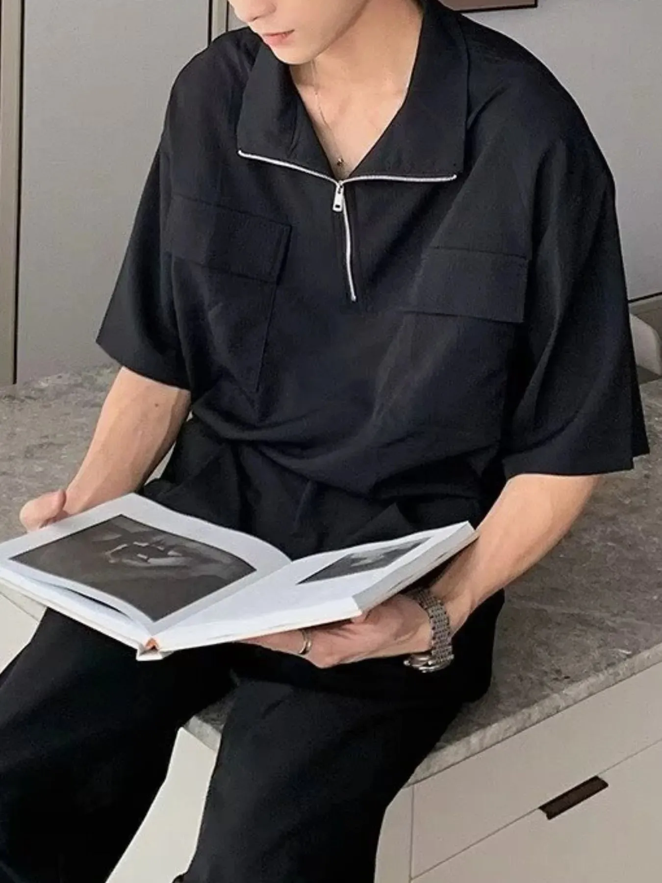 Men's Plus Size Half-Zip Oversized Polo Shirt sold by Gigi Laurent product image thumbnail 2