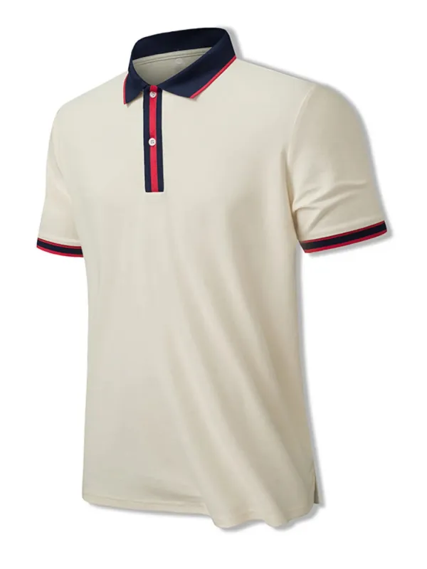 Men's Plus Size Contrast Trim Short Sleeve Polo Shirt made by Trendsi