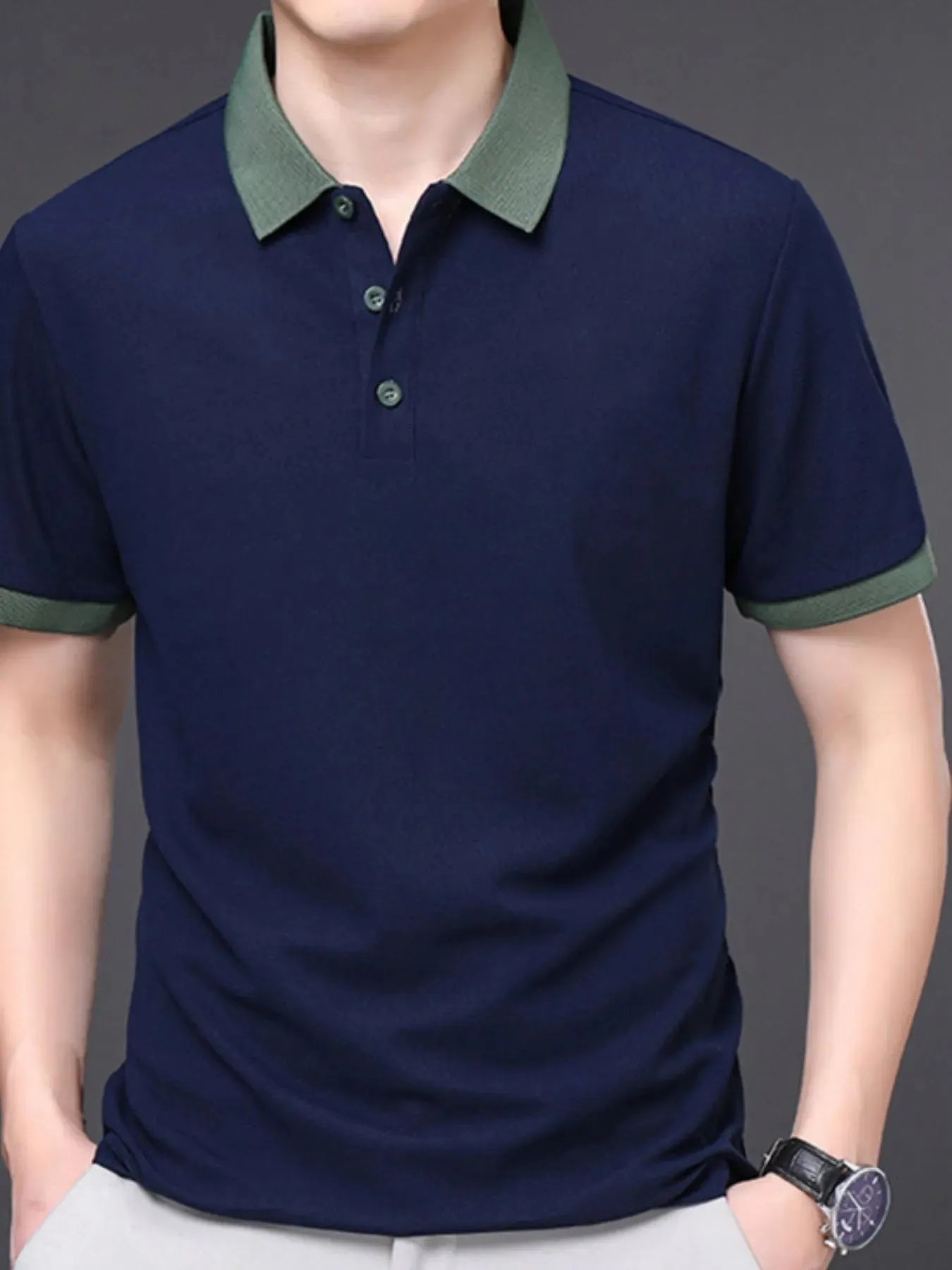 Men's Plus Size Contrast Collar Short Sleeve Polo Shirt sold by Gigi Laurent product image thumbnail 2