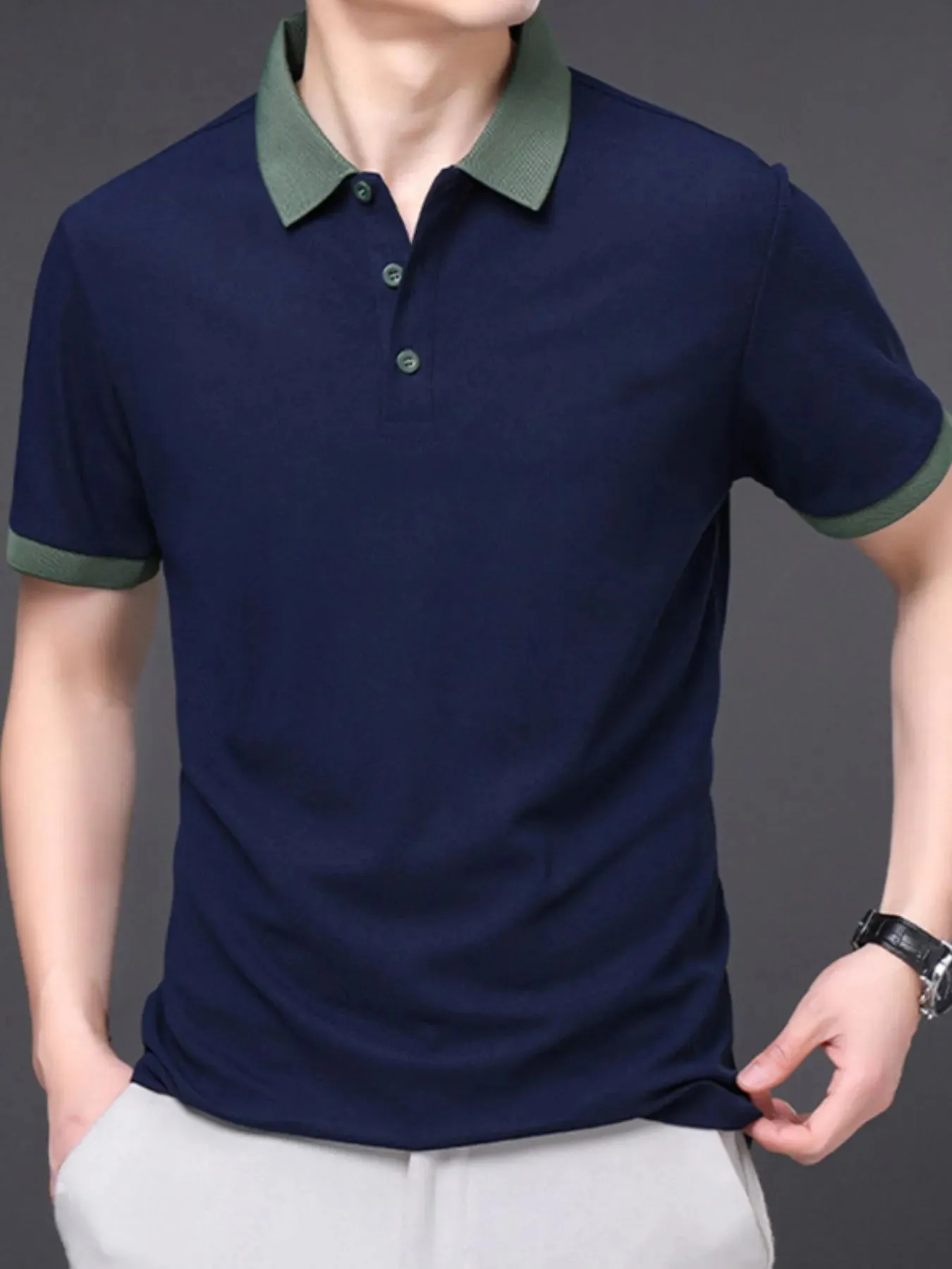 Men's Plus Size Contrast Collar Short Sleeve Polo Shirt sold by Gigi Laurent