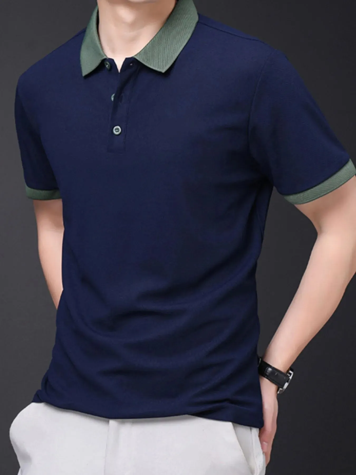 Men's Plus Size Contrast Collar Short Sleeve Polo Shirt sold by Gigi Laurent product image thumbnail 3