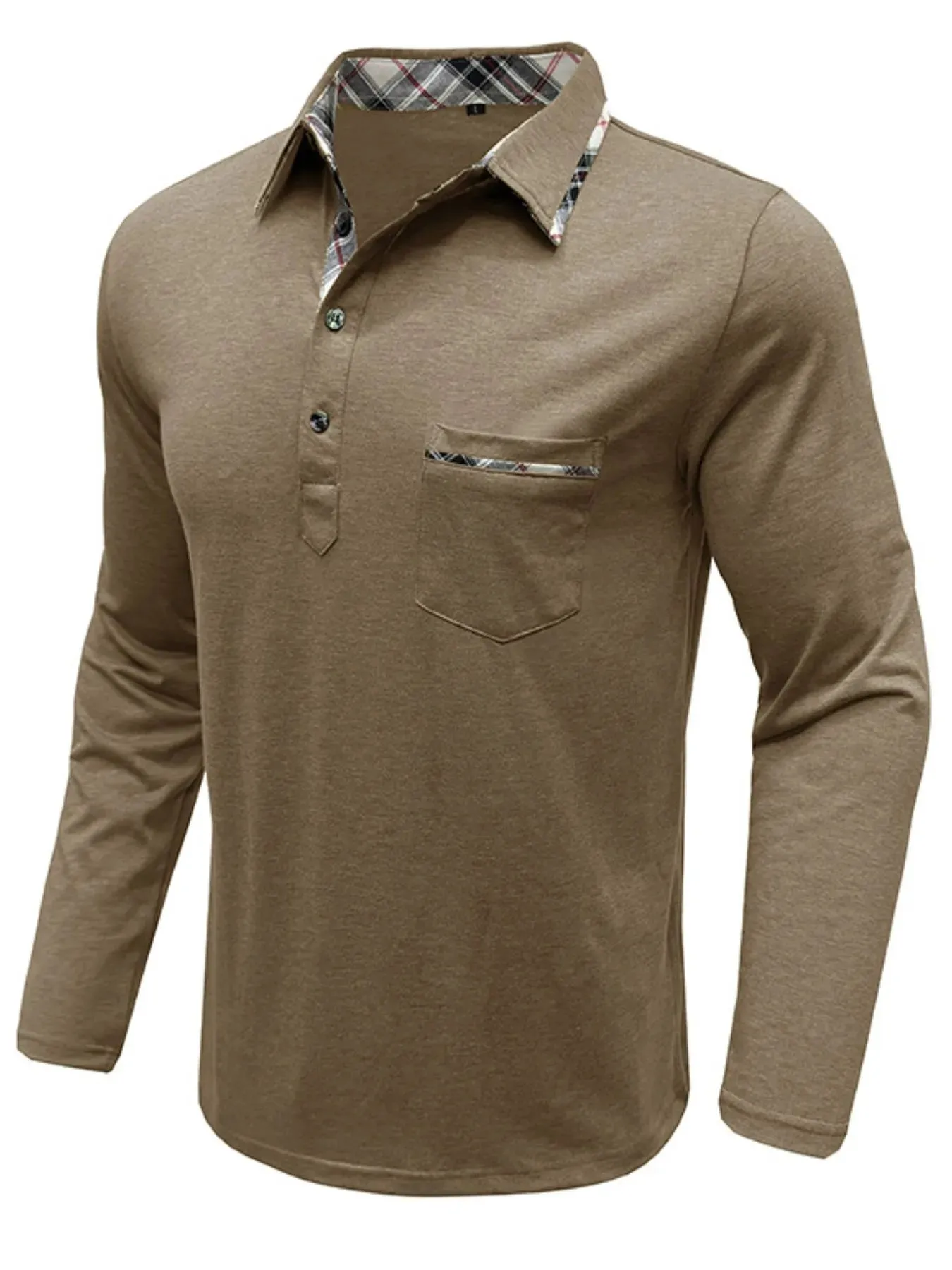 Men's Full Size Plaid Collar Neck Long Sleeve Polo Shirt Plus Size sold by Gigi Laurent product image thumbnail 2