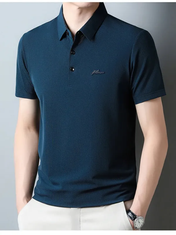 Men's Plus Size Textured Short Sleeve Casual Polo Shirt made by Trendsi