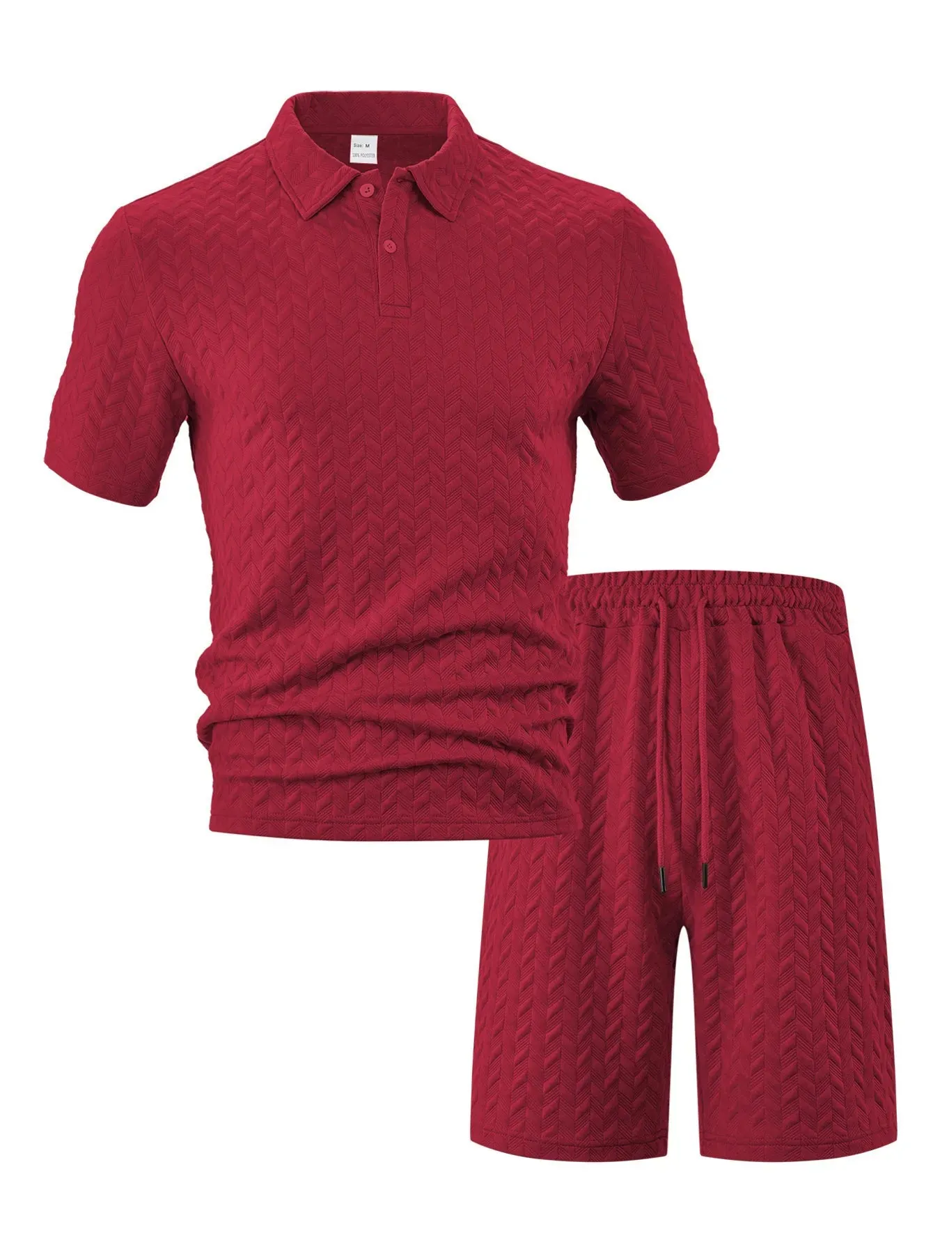 Men's Full Size Textured Polo Shirt and Shorts Set Plus Size sold by Gigi Laurent product image thumbnail 5