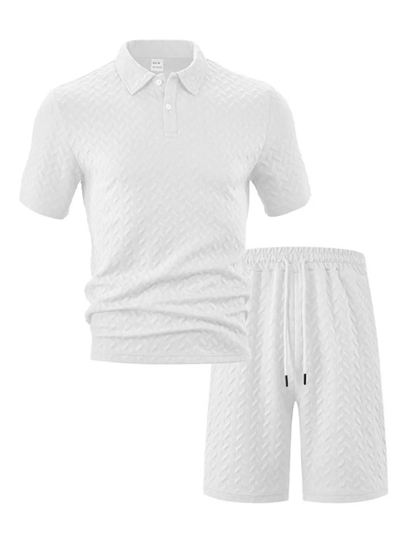Men's Full Size Textured Polo Shirt and Shorts Set Plus Size sold by Gigi Laurent product image thumbnail 4